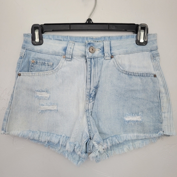 Rewash Denim Jean Shorts Size 3 26 Light Wash Solid Stripes Distressed Raw Hem - Picture 1 of 7